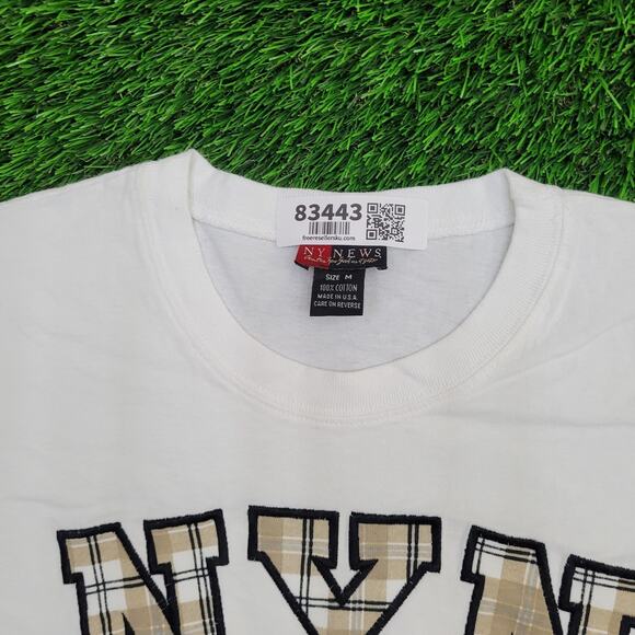 Vintage 1995 New-York News Shirt Medium 22x26 White USA Plaid - Picture 10 of 13
